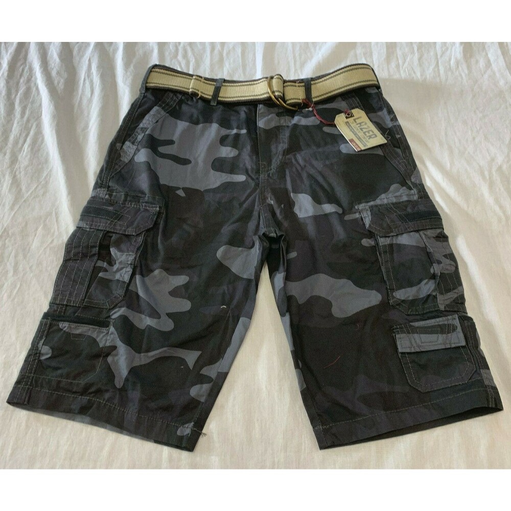 NWT LAZER MENS CARGO CAMO COTTON BELTED SHORTS SIZE 29